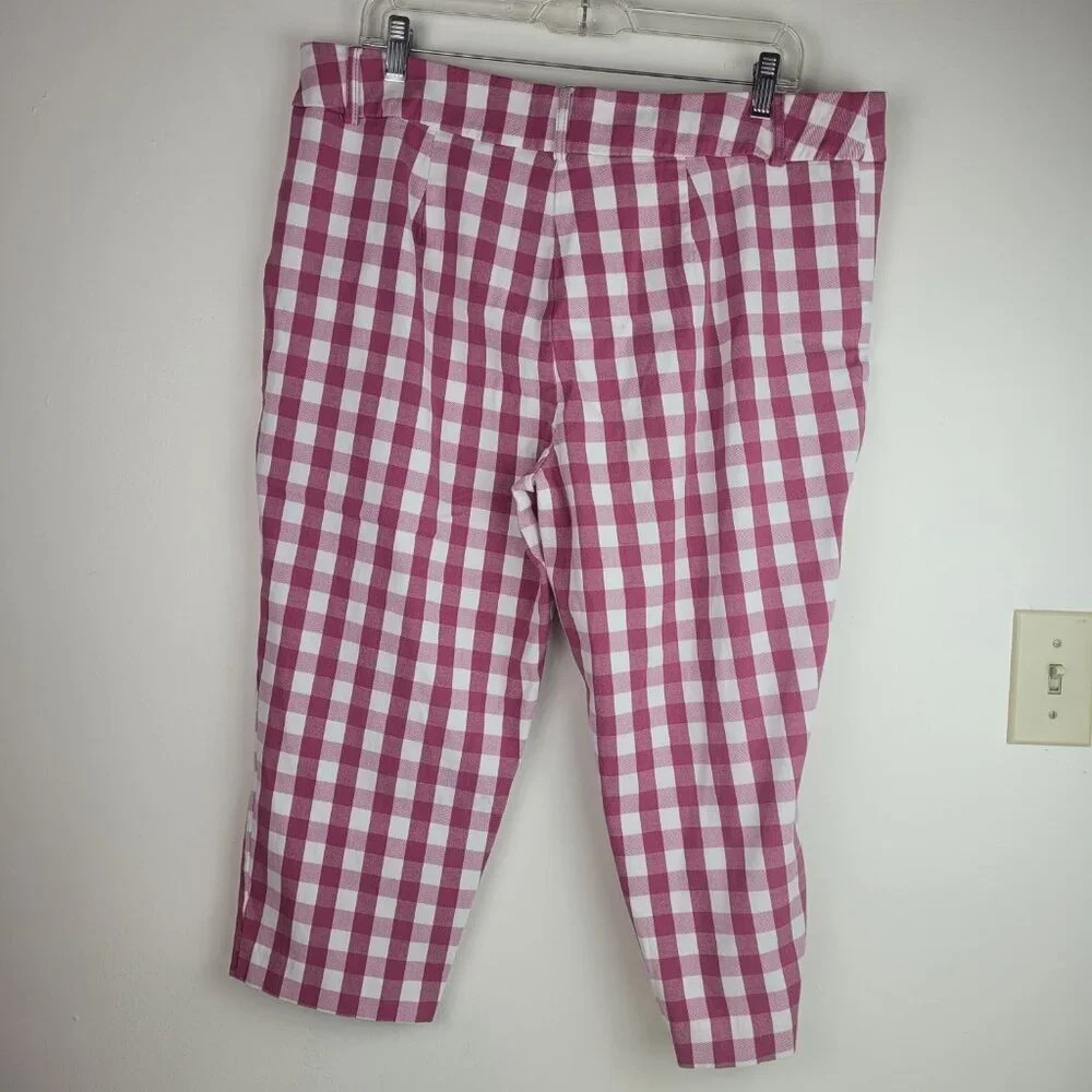 Time and Tru pink white gingham check capri pants zip front pockets pinup 18 - Picture 4 of 11